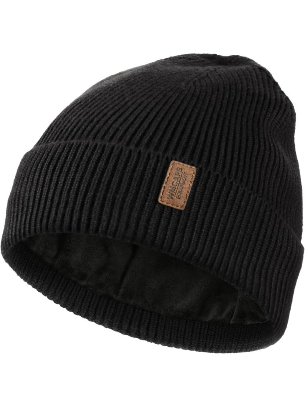Unisex Black Winter Beanie For Soft Fleece Lined Knit Ski Hat Warm Cap